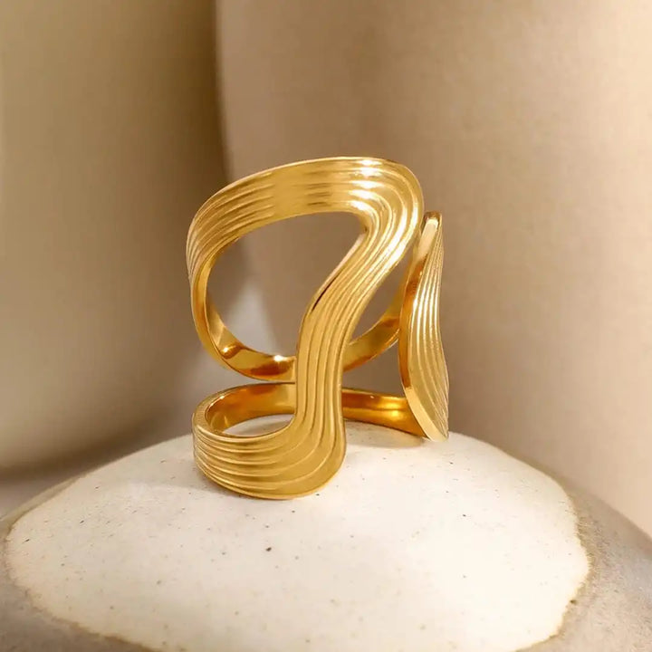 Ring worn on a model's hand