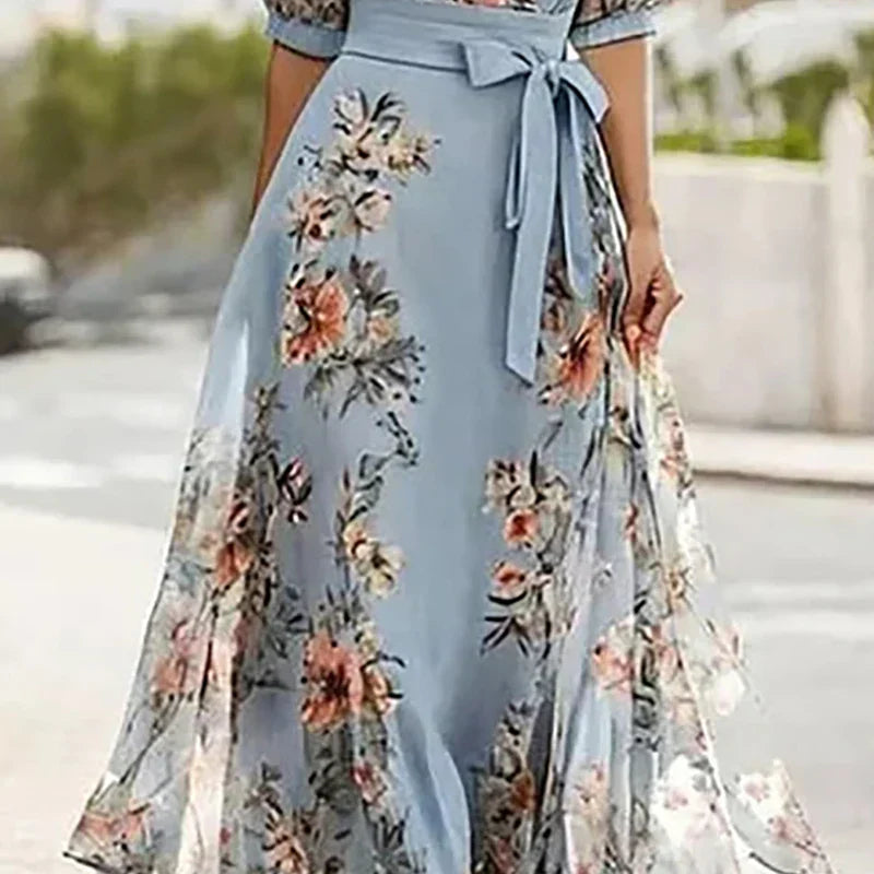 Vanessa - Boho Maxi Dress with V-neck and Bow — detail view