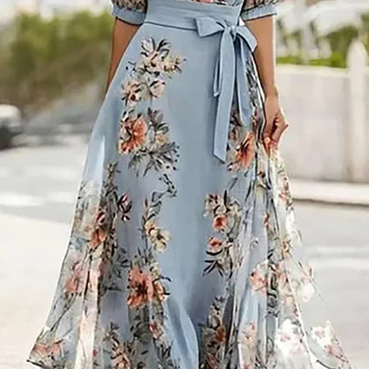 Vanessa - Boho Maxi Dress with V-neck and Bow — detail view