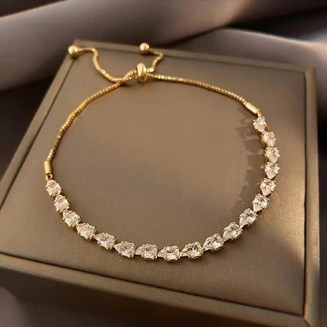 Main shot of the adjustable geometric rhinestone bracelet