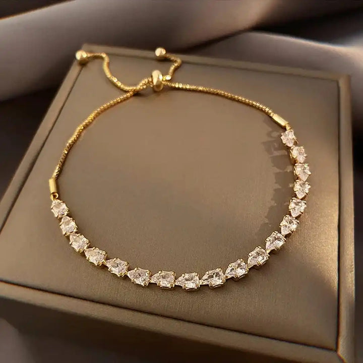 Main shot of the adjustable geometric rhinestone bracelet