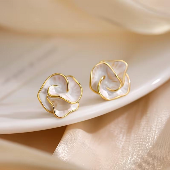 Detail shot of the pearl centre on the flower stud