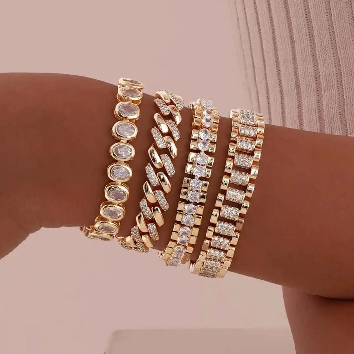 Main shot of the gold chunky zirconia bracelet set