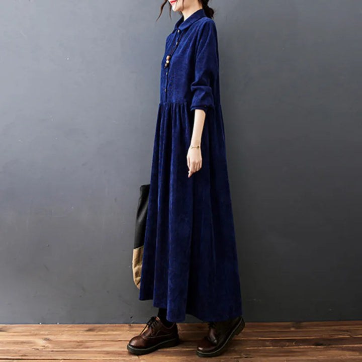 Evelyne elegant shirt dress – side view maxi length women's fashion