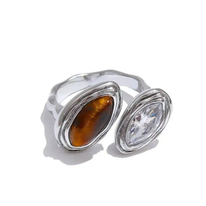 Ring worn on a model's hand