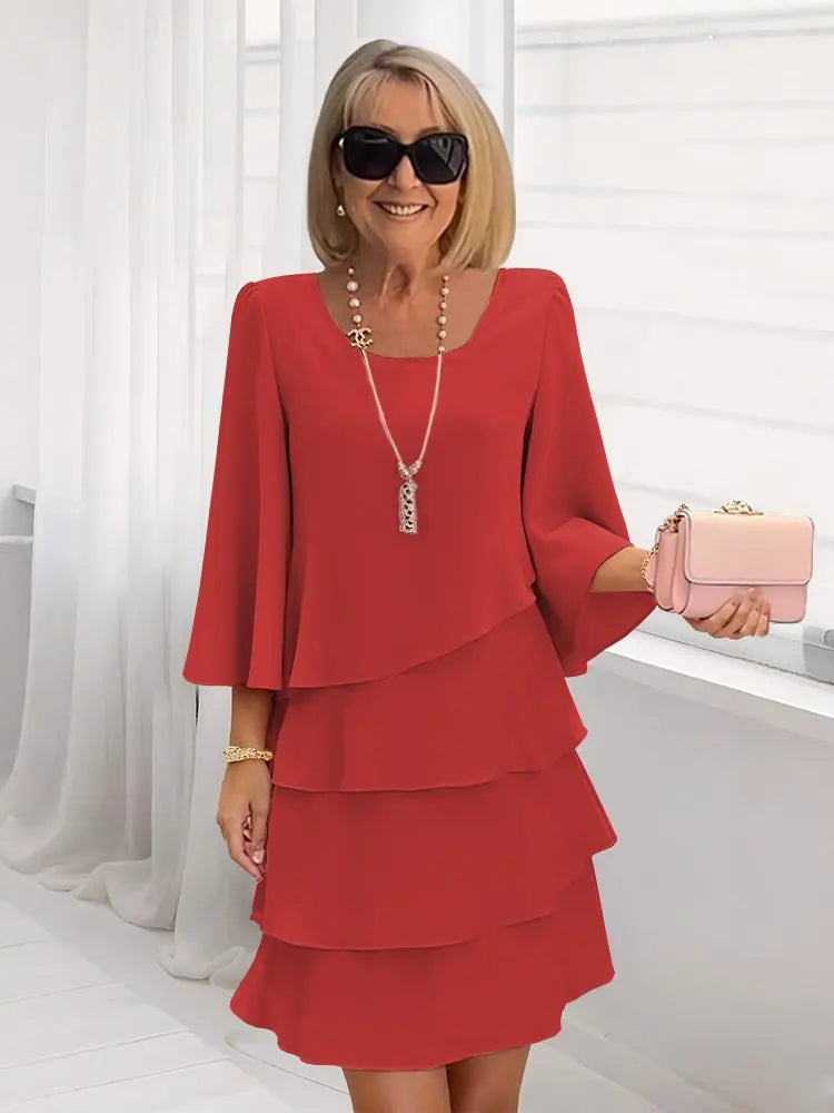 Catherine Ruffle Layered Midi Dress — back view