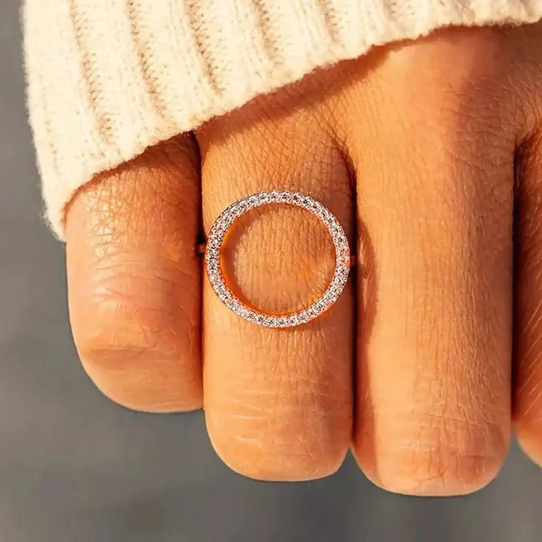 Ring worn on a model's hand