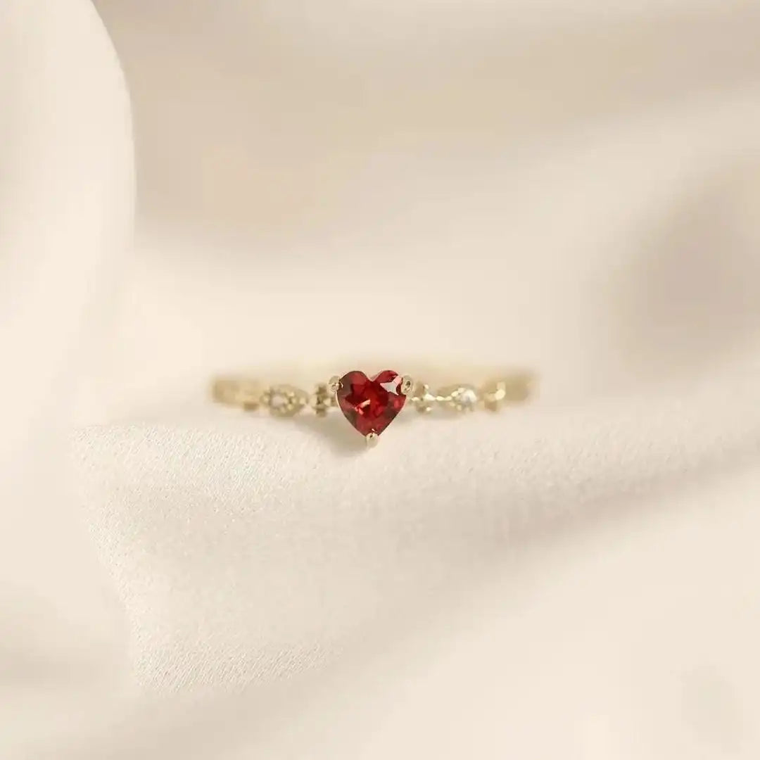 Main shot of the red heart crystal open ring