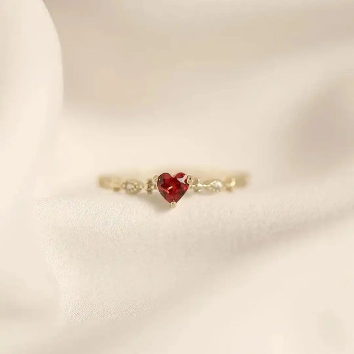Main shot of the red heart crystal open ring