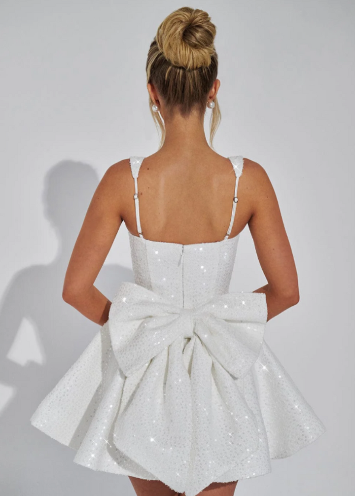 Sequin Bow Skater Homecoming Dress