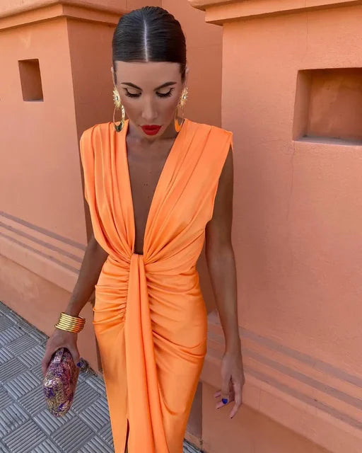 Selena - Fiery Drape Dress — front view