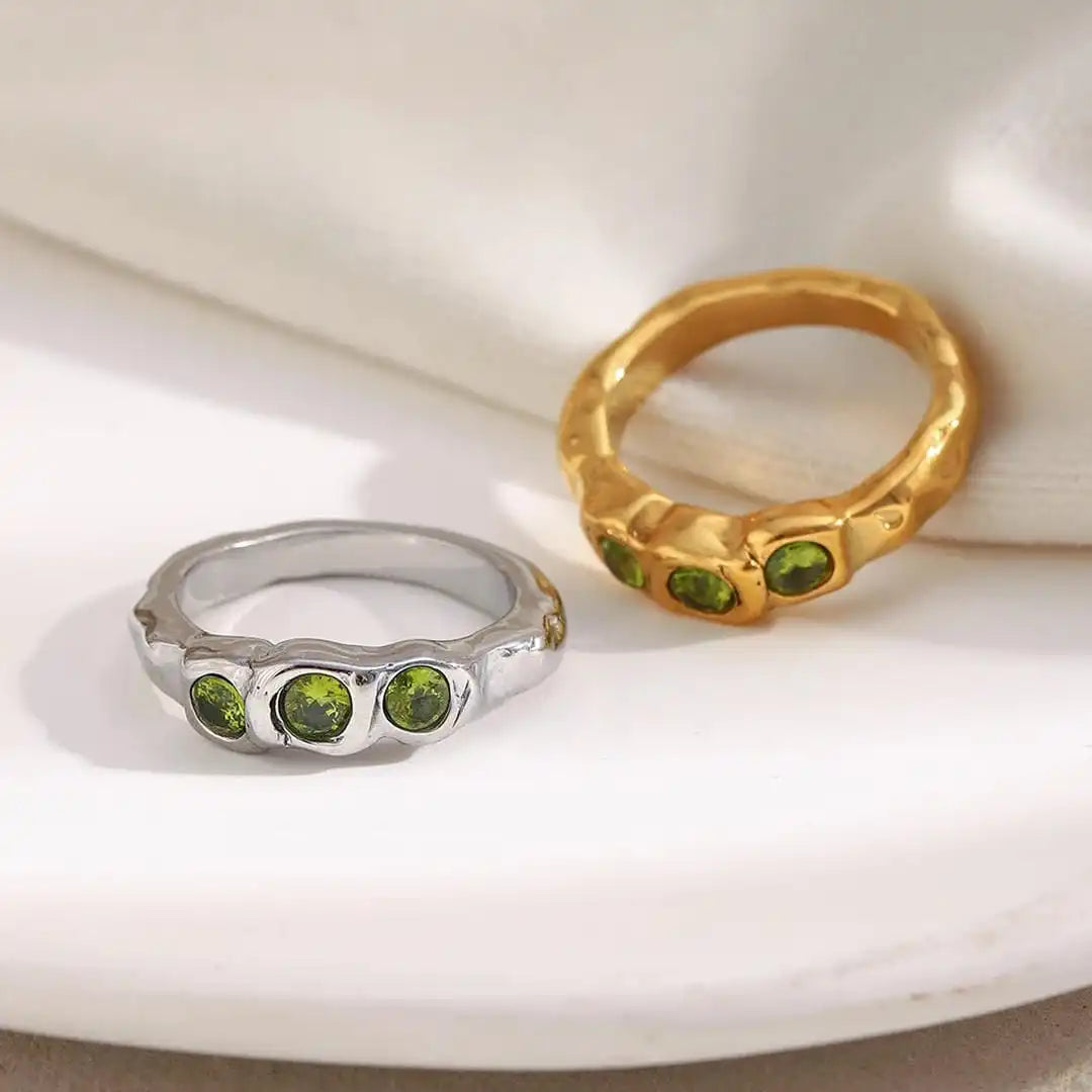 Ring worn on a model's hand