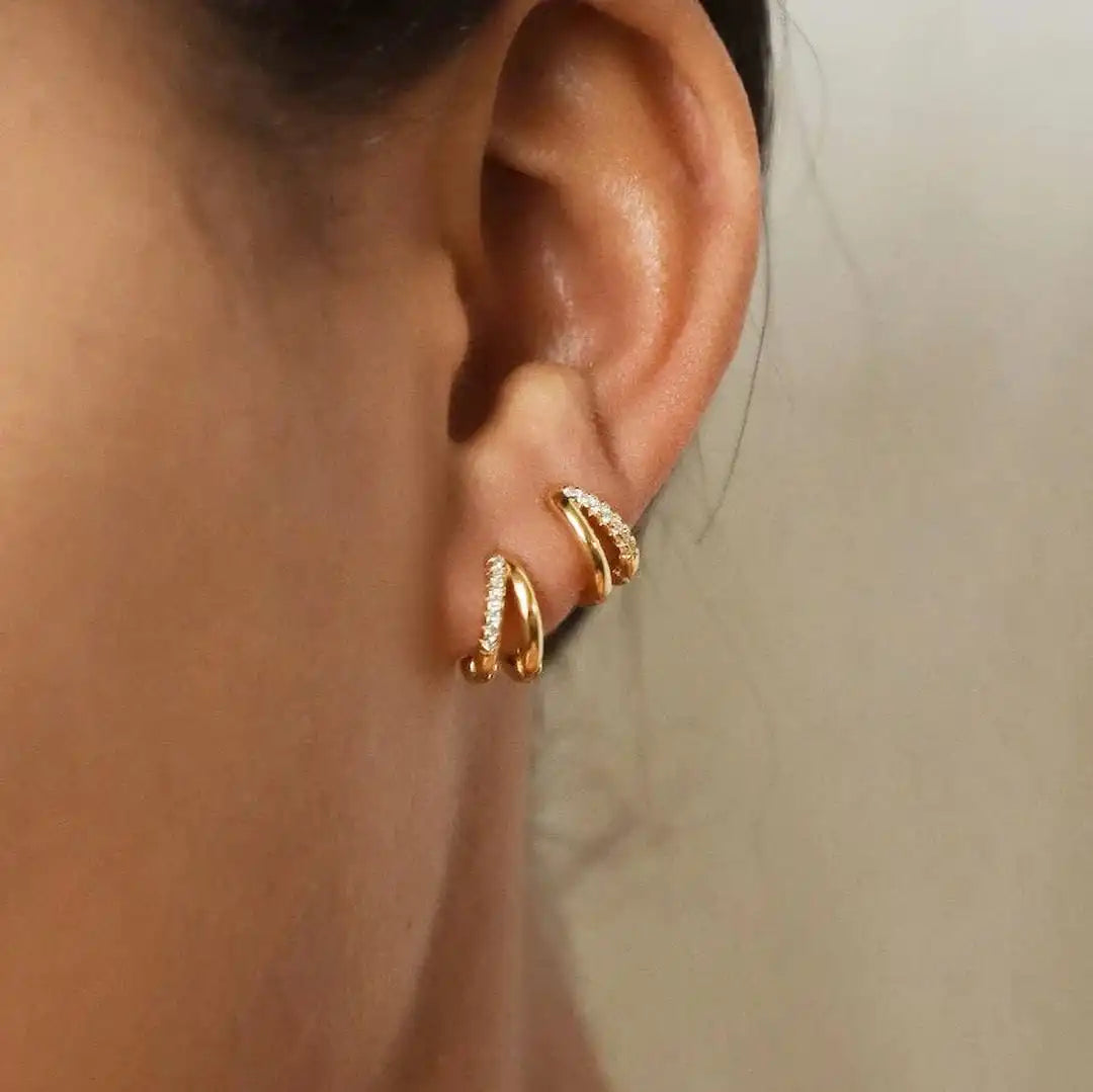 Main shot of the boho gold zircon hoop earrings