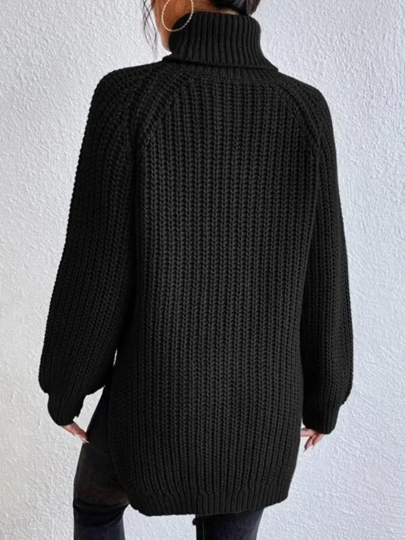 Mia Comfortable Turtleneck Long Sweater — close-up view