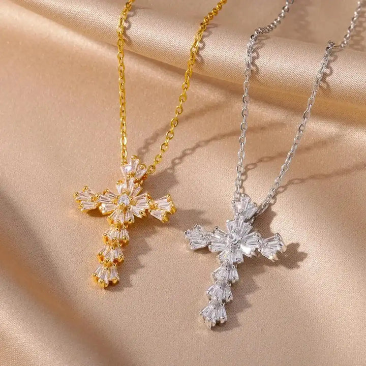 Main shot of the silver zirconia cross necklace