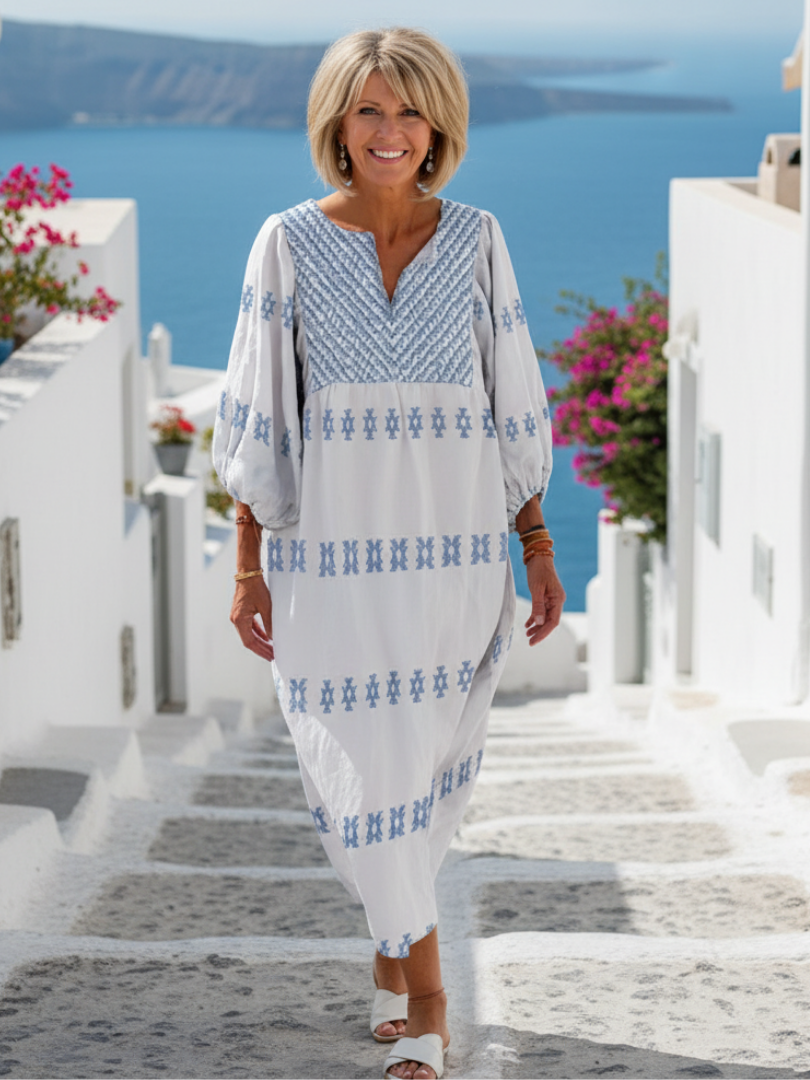 Evadne Embroidered Maxi Dress — front view