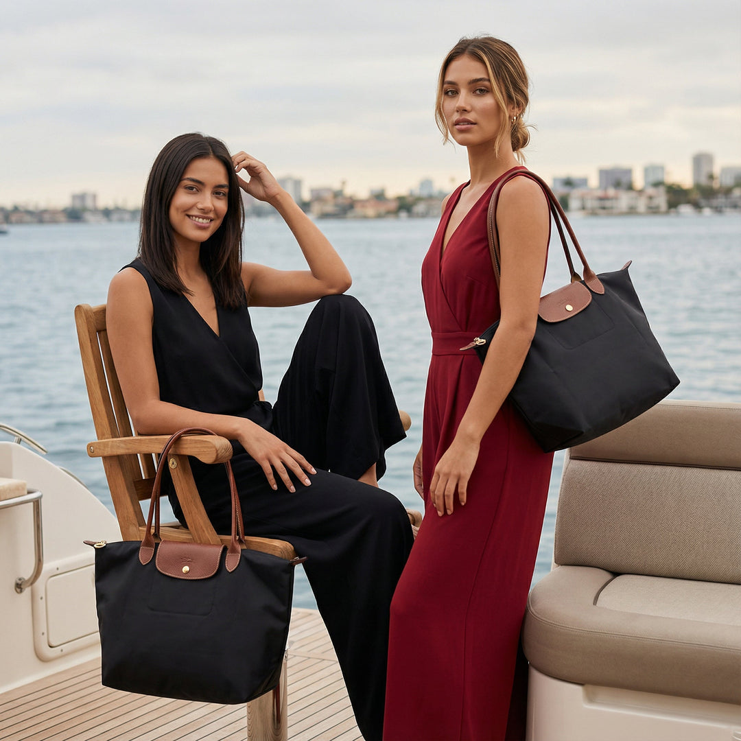 Longchamp Le Pliage Large Tote Bag worn over shoulder women lifestyle