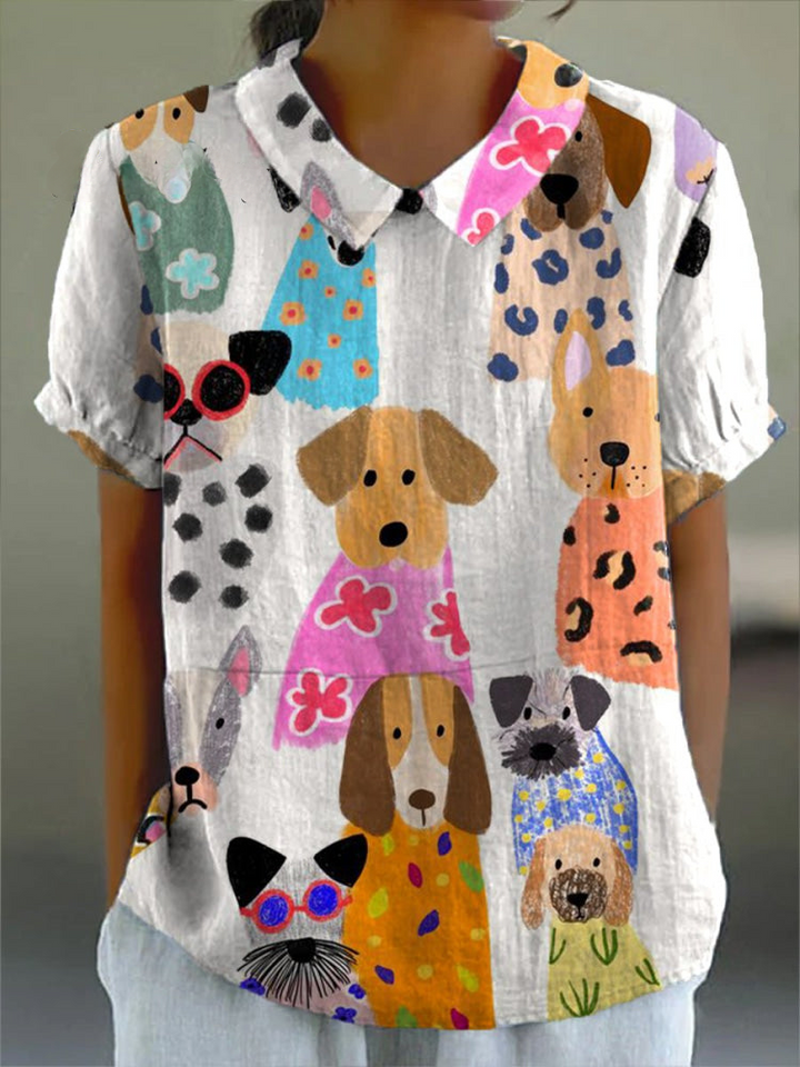 Tilly Dog Print Shirt — styled shot