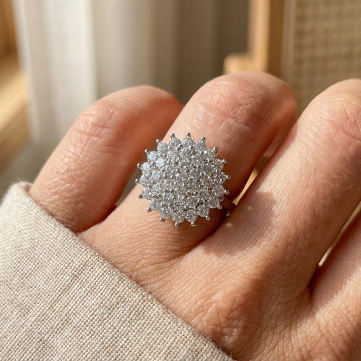 Main shot of the crystal cluster halo statement ring