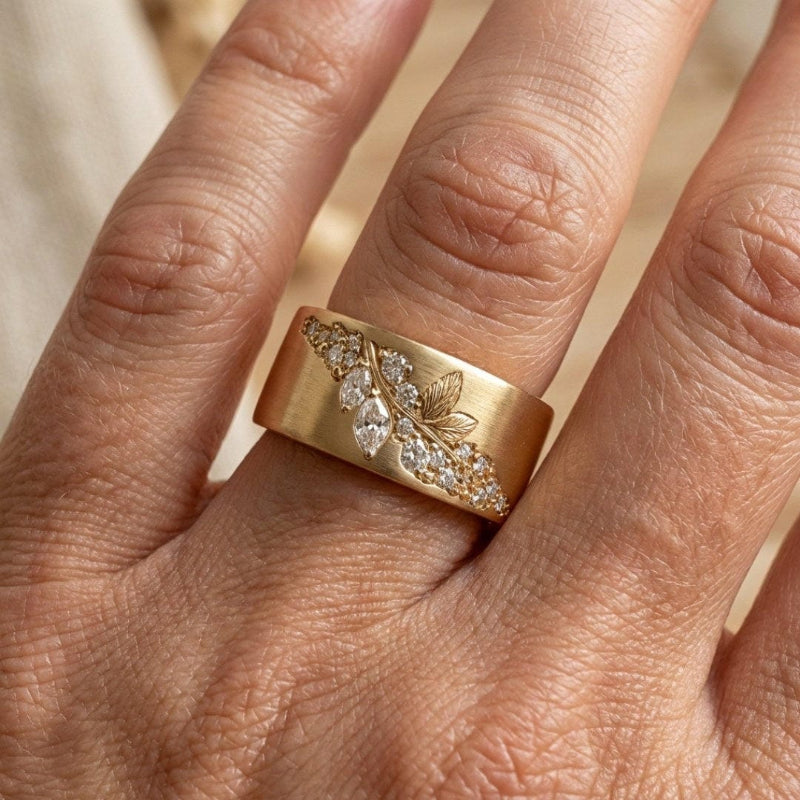 Main shot of the golden leaf zirconia ring