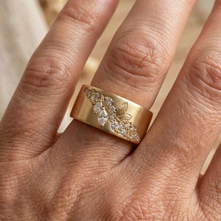 Main shot of the golden leaf zirconia ring