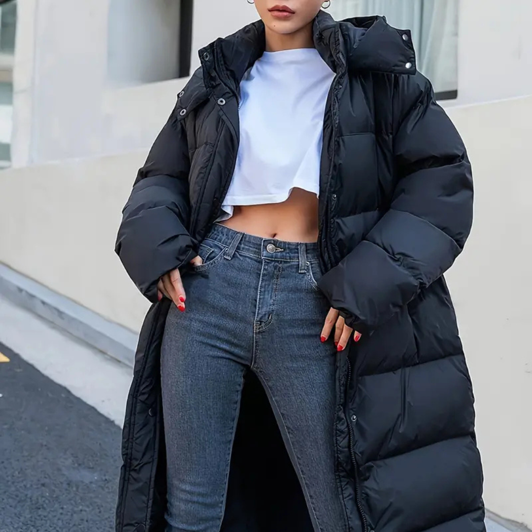 Long Quilted Women's Jacket | High Collar