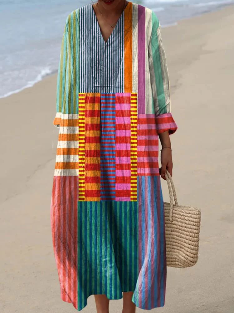 Retro Geometric Printed Maxi Dress — styled product shot