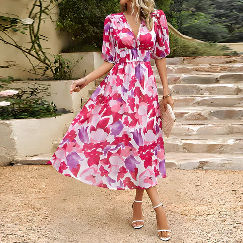 Everly - Vintage Glam Lantern Sleeve Midi Dress — lifestyle shot