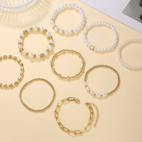 Close-up of the layered pearl strands showing bead texture
