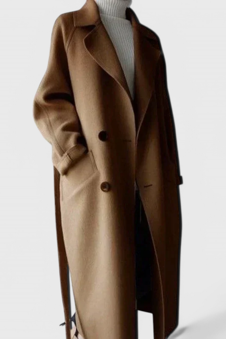 Clara wool coat three-quarter view elegant