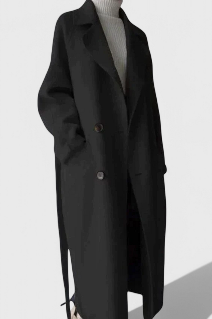 Clara structured coat collar and button detail