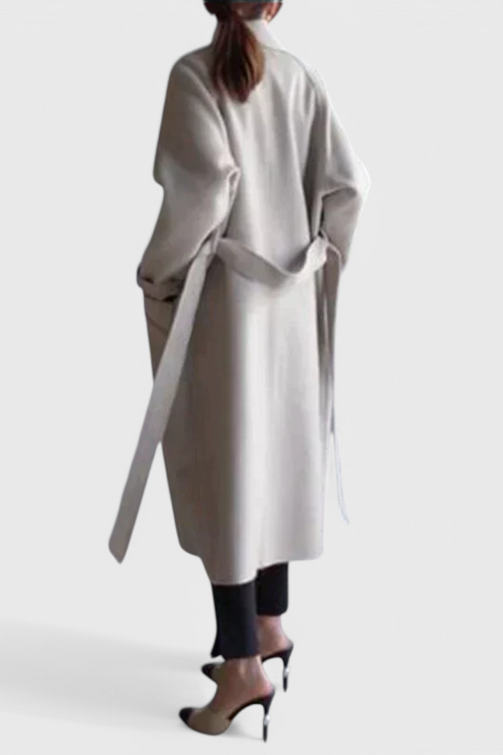 Clara long coat in black front view model
