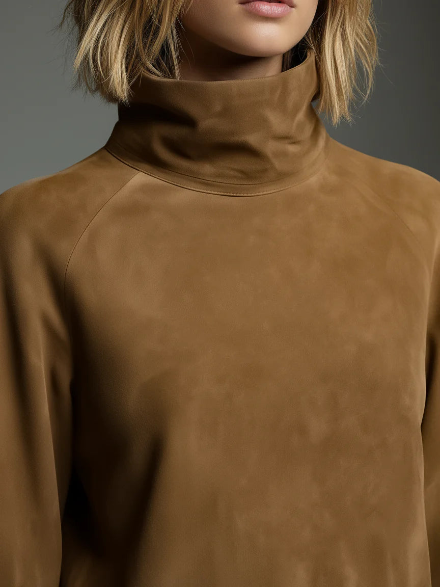 women's vintage mini dress – brown suede turtleneck loose
