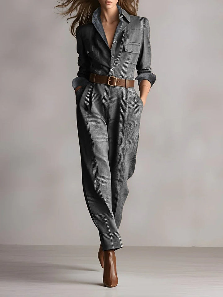 Chic tweed dungarees women's co-ord set – full length
