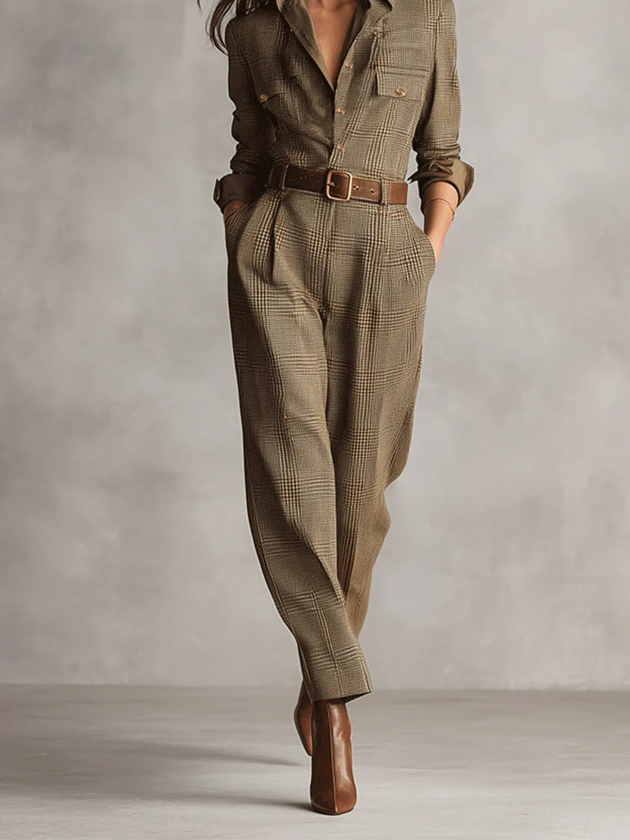 Mirabelle tweed dungarees women – model wearing