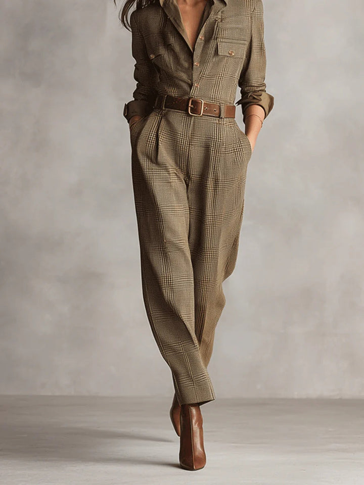 Mirabelle tweed dungarees women – model wearing
