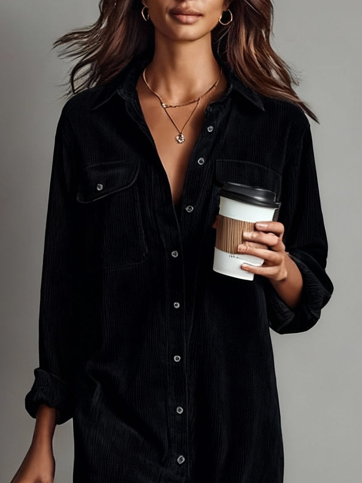 women's casual midi dress – brown soft-touch button-down