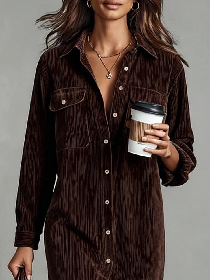 women's corduroy midi dress – dark brown casual style