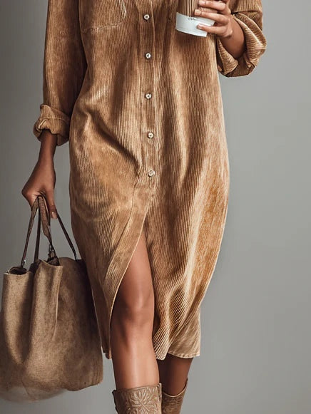 brown midi dress button-down – Calista soft women's fashion