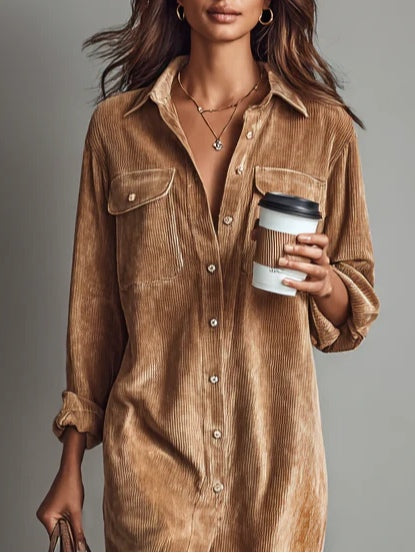women's button-down midi dress – brown soft casual style