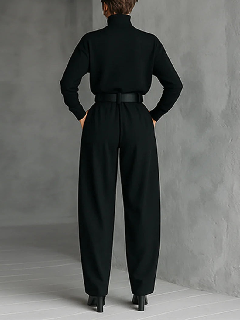 women's co-ord set – black turtleneck sweater straight pants