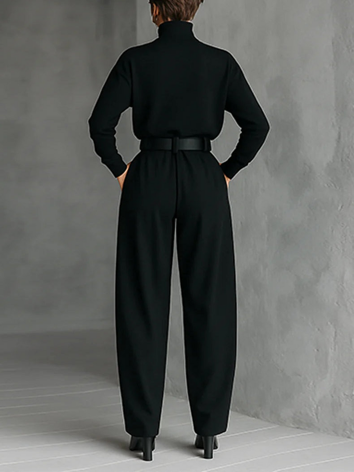 women's co-ord set – black turtleneck sweater straight pants