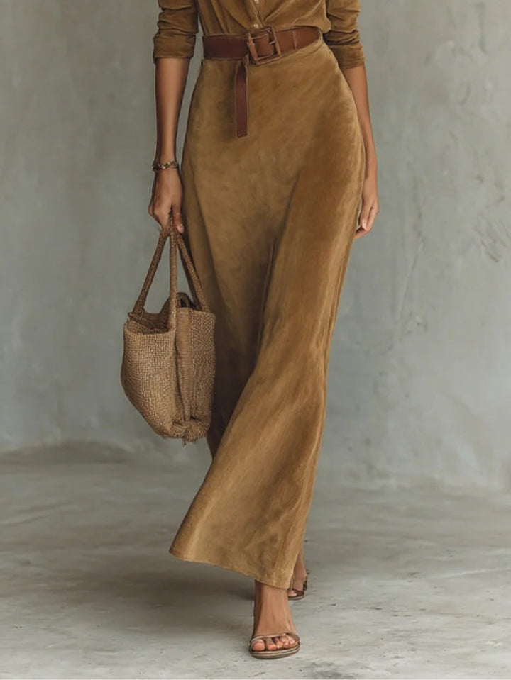 suede lapel maxi dress – Isla brown women's fashion