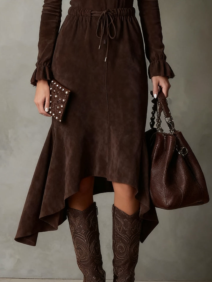 drawstring midi dress dark brown – women's casual fashion