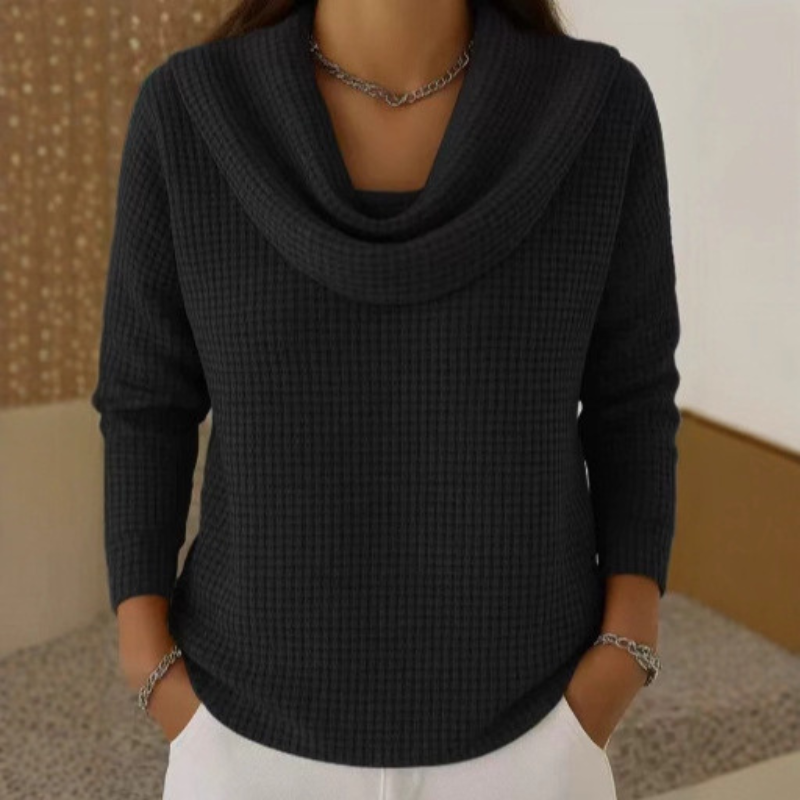 Amber | Women's Waffle Knit Cowl Neck Sweater