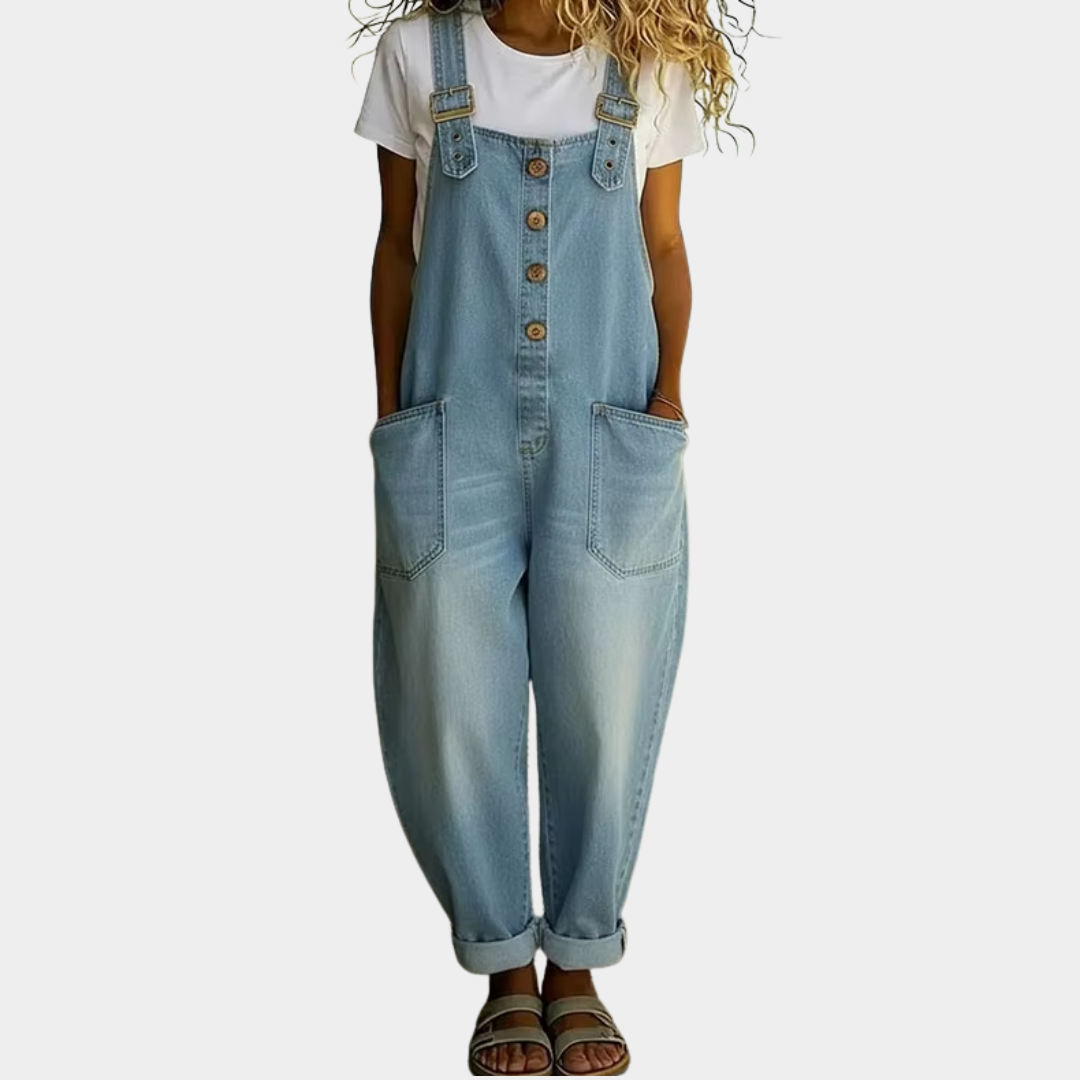 Saylor Denim Overalls — styled shot