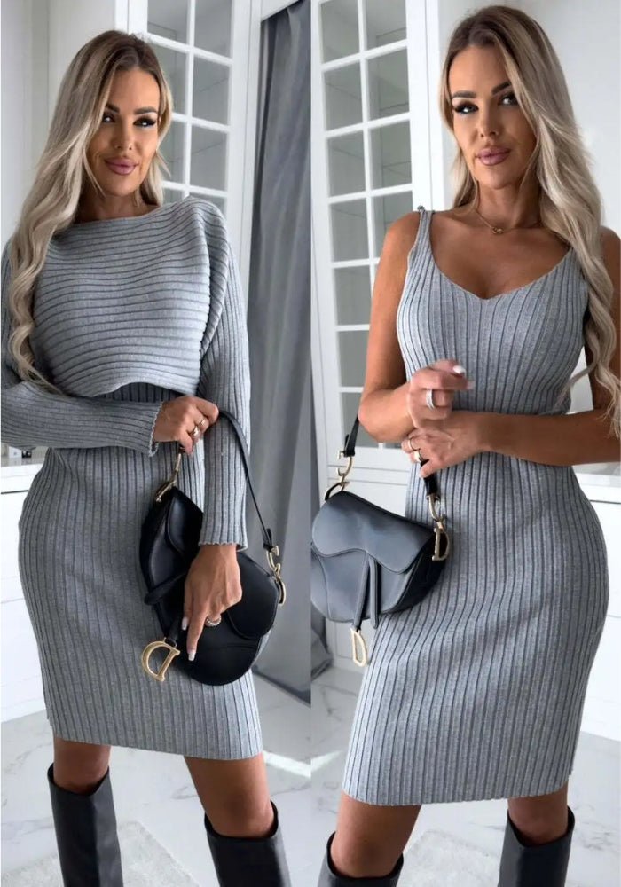 Scarlett -Stylish Two-piece Set (Dress and Sweater) Sweater — close-up view