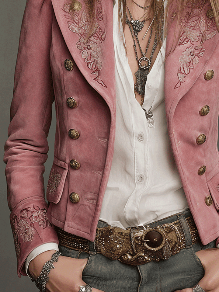Vintage Double-Breasted Suede Embroidery Jacket | Harry & Kate London