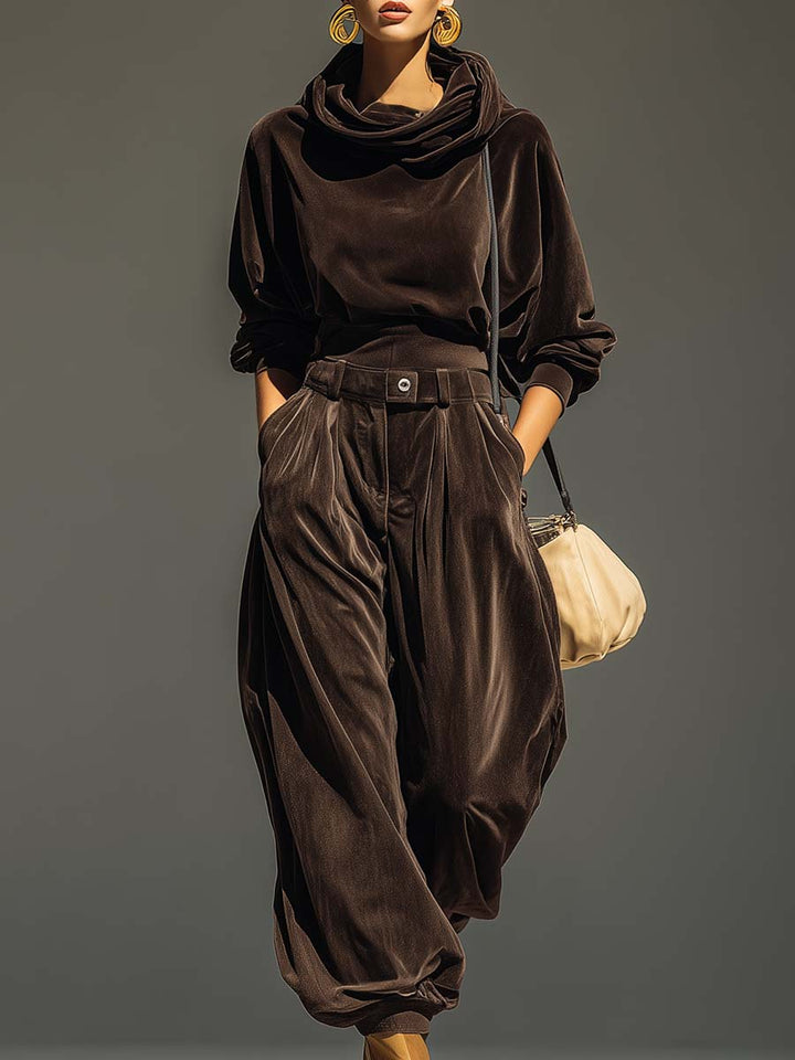 Solenne brown loose velvet co-ord set women – front view