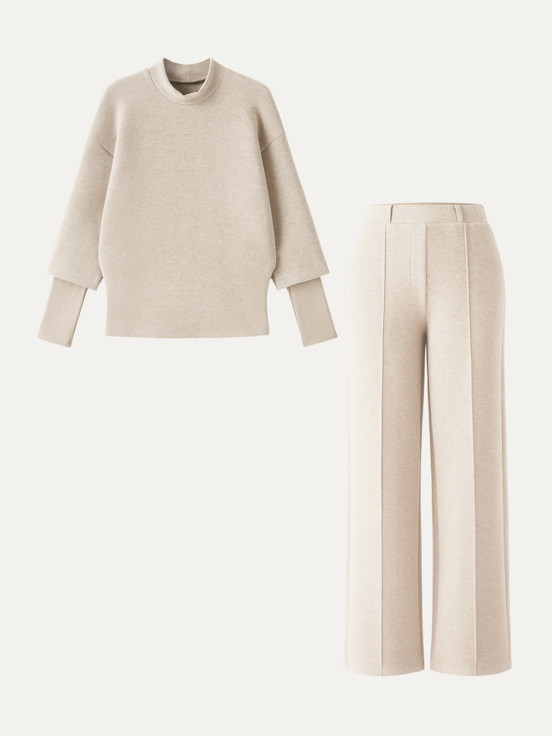 2Pcs Set Mockneck Top & High Waisted Straight Leg Pull On Pant